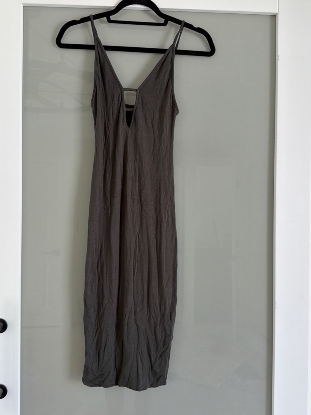 Indah Sleeveless V-Neck Midi Dress in Charcoal